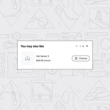 A light gray interface-style graphic with a central white card reading 'You may also like' and showing a small hat thumbnail labeled 'Hat Series 3' at $29.00 $39.