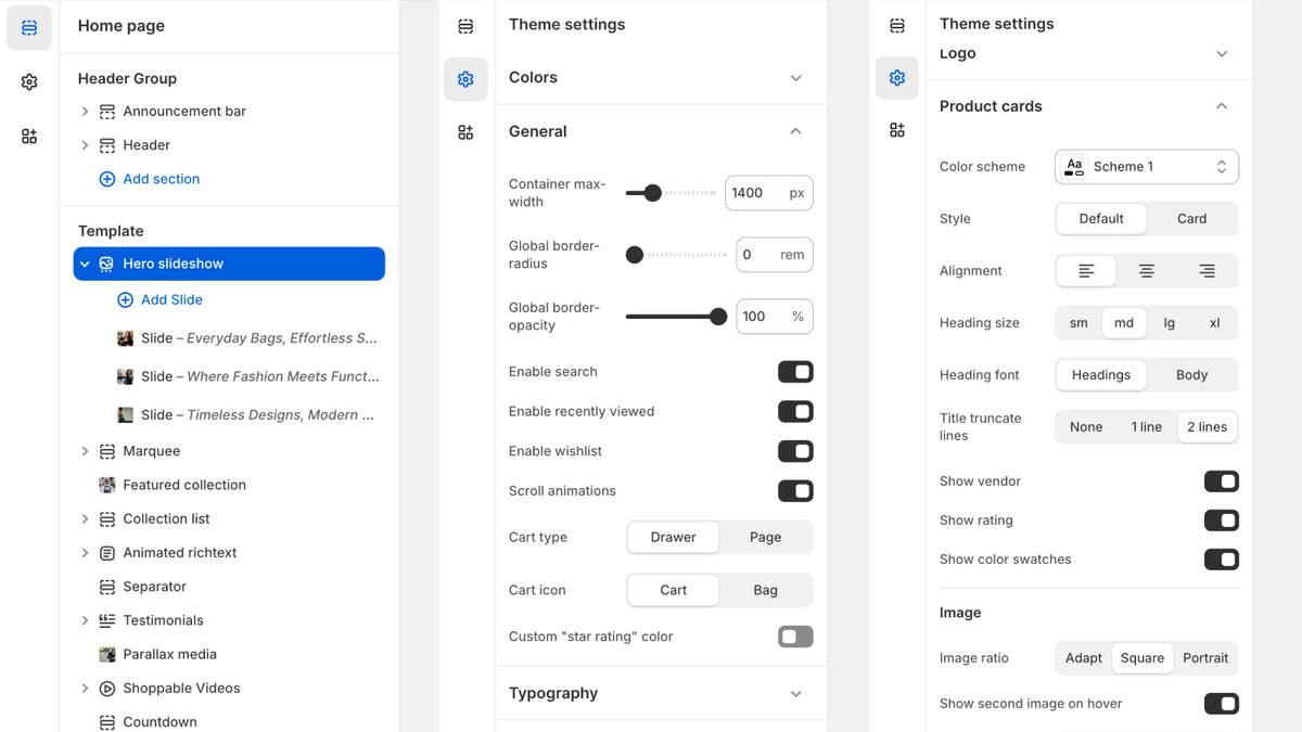 Shoshin theme settings